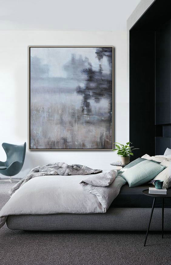 Extra Large Acrylic Painting On Canvas,Abstract Landscape Painting,Original Art,White,Grey,Brown,Black